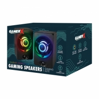 Set 2 boxe gaming, iluminare RGB, 7 V, 75 db, USB si Jack 3.5 mm, negru, GamerX, ELE6140OB